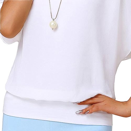 Neineiwu Womens Summer Casual Loose Short Sleeve Batwing Sleeve Shirt Chiffon Top Blouse (White Xl) #TOP4