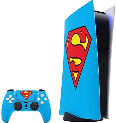 Skinit Decal Gaming Skin Compatible with PS5 Digital Edition Bundle - Officially Licensed DC Comics Superman Logo Background Pattern Design
