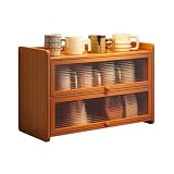 Hrzisda カップ収納ボックス マグカップ コーヒーカップ ガラス ウォーターカップ 収納ラック 竹製 組み立て式 キッチン収納 スパイスラック アクリル扉 収納便利 防塵 一人暮らしに最適 食器棚 (2段-幅35cm)