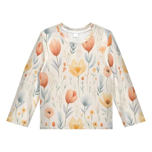 Boys Rash Guard Swim Shirt Long Sleeve UPF+ 50 Sun Shirts Quick Dry Shirt Cute Yellow Grey Flower for Toddler Kids