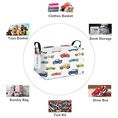 Image of Rectangular Cartoon Car Storage Bin,Fabric Closet Organizer Basket | Sturdy reinforced grips, foldable holder stores clothing and car trunk accessories