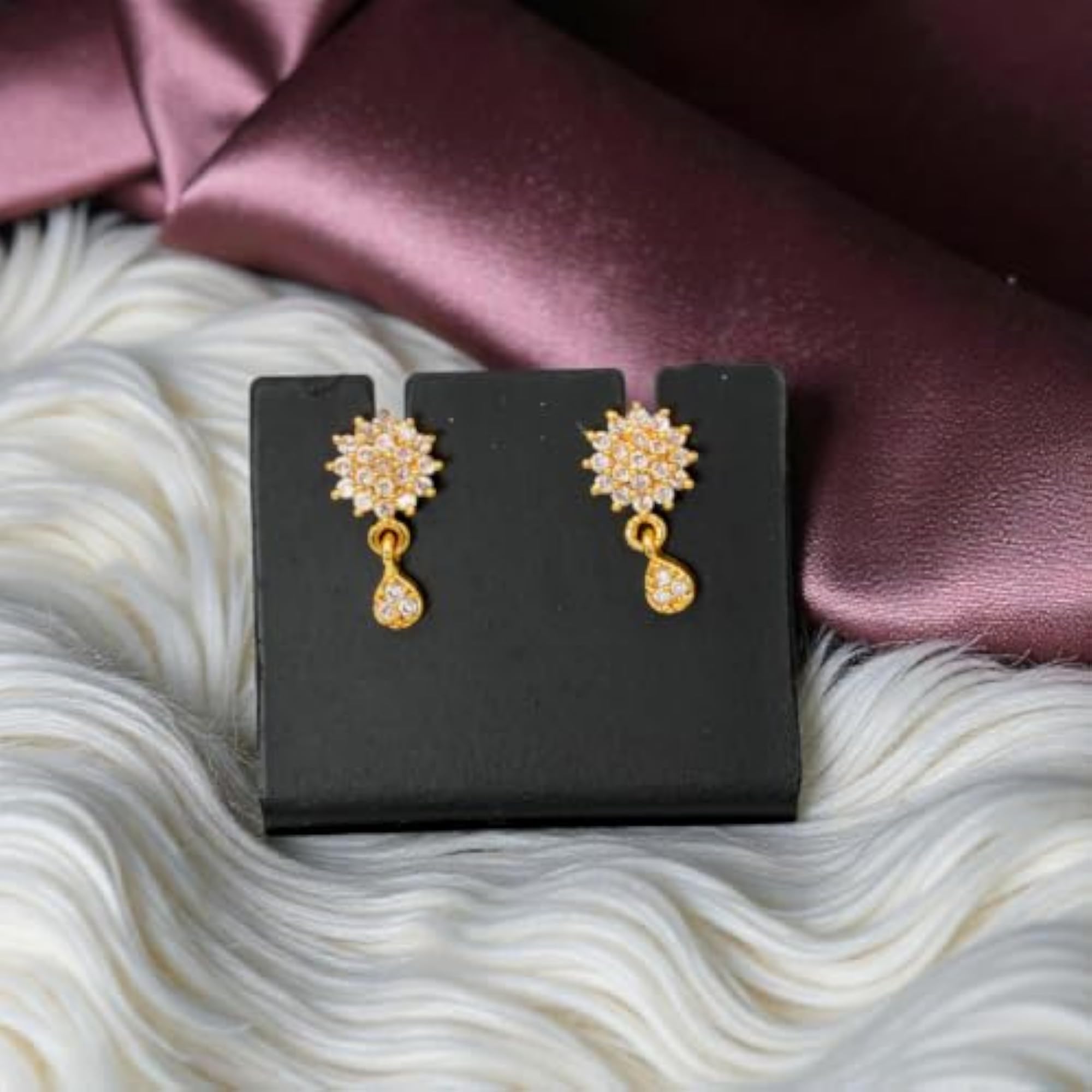 Gold Plated Drop Earrings with CZ Stones for Women