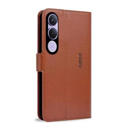 Image of AIBEX Compatible for Vivo V70Fe 5G Flip Cover Leather Finish | Inside TPU with Card Pockets | Wallet Stand | Complete Protection Flip Case Brown