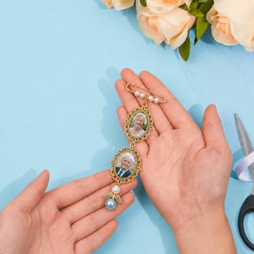Image of MIXJOY Something Blue Gift for Bride, Wedding Day Bridal Blue Pearl Angel Wings Bouquet Garter Charm for Bride to Be