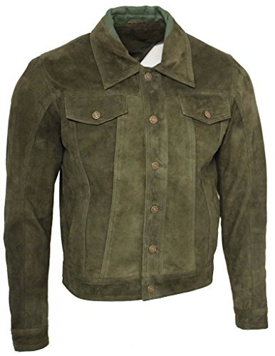Infinity Men's Trucker Casual Khaki Goat Suede Leather Shirt Jeans Jacket XL - Thumbnail 3