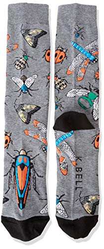 K. Bell Men's The Outdoors Novelty Crew Socks, Insects (Charcoal), Shoe Size: 6-12