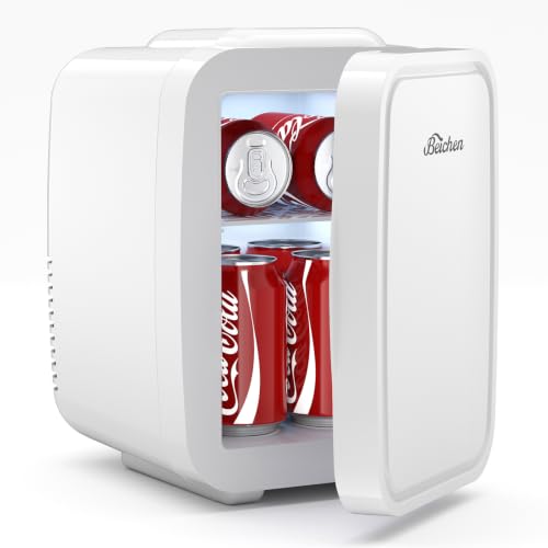Image of BEICHEN Mini Fridge, 4 Liter /6 Can Portable Refrigerator for Bedroom Office Dorm Car- Fast Cooling, Low Noise, 100-125V AC /5-12V USB Small Compact Refrigerator for Skincare, Food, Drinks(White)
