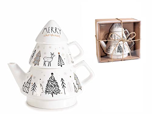 Quinvar Juego de tetera con taza navideña de cerámica de porcelana con caja de regalo decoración de Navidad para el...