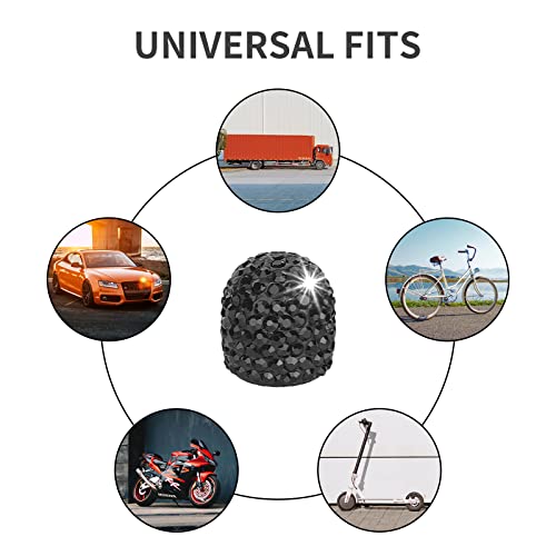 tifanso 4 Pack Bling Valve Stem Caps, Crystal Rhinestone Universal Tire Caps Dustproof, Vehicle Accessories for SUVs, Bikes, Trucks, Motorcycles (Black)