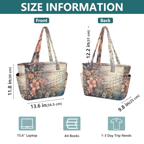 Bolso Tote de Tela Para Mujer con Estampado Floral y Musical miniatura 5