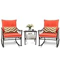 CIRMUBUY 3-Piece Patio Furniture Set,Outdoor Rocking Chairs Set of 2, Patio Conversation with 2 Wicker Chairs with Coffee Table and Cushions for Garden,Porch,Backyard, Bistro