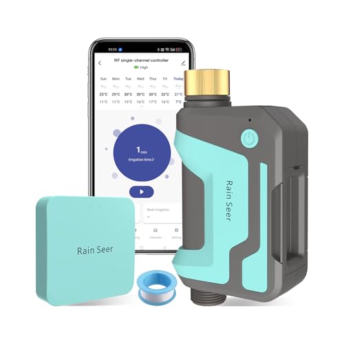 Smart WiFi Sprinkler Timer with 1666 Feet RF Gateway, Brass Inlet Water Timer for Garden Hose, App Remote Control with Alexa, Rain Delay and Manual Mode for Garden and Lawn.