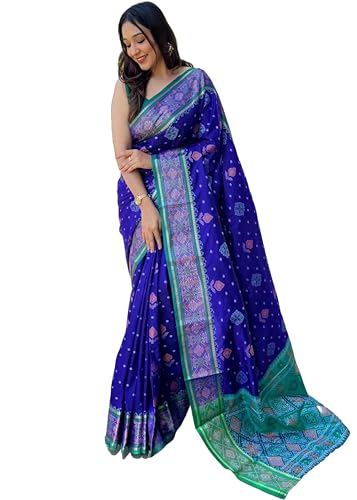 Image of Panzora Women's Patola Silk Meenakari Work Saree With Unstitched Blouse Piece