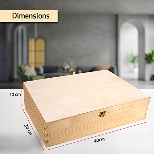 Wooden Box with Lid, Wooden Storage Box, Decoration, 40 x 30 x 10 cm, Natural Wood, Craft & Gift Box, Beige - Image 3