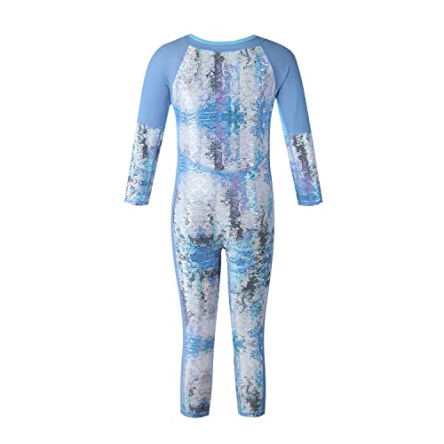 Image of Vivobiniya Teens Girls Fish Scales One Piece Swimsuits Long Sleeve Mermaid Swimsuit