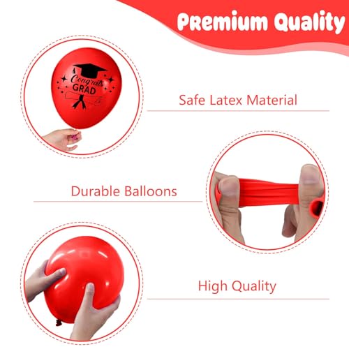 Image of Red Black and White Balloons 12 Inch Happy Graduation Print Balloons