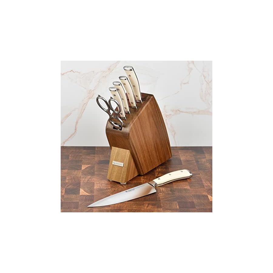 Wusthof Classic Ikon Creme 7 Piece Slim Knife Block Set (Acacia Block)