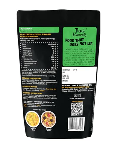Image of True Elements Pumpkin Seeds 250g - Protein Rich, Roasted Pumpkin Seeds for Eating, Healthy Snack