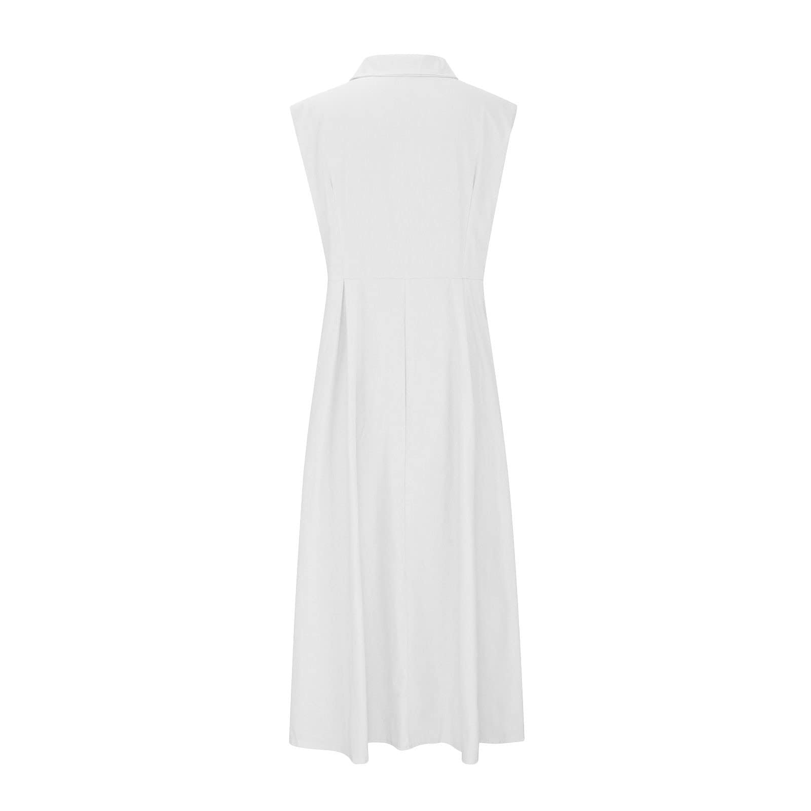 Leinenkleid Damen Sommer Lang A Linie Ärmellos Sommerkleid Damen Elegant Maxikleid V Ausschnitt Blusenkleid Mit Knopfleiste Sommerkleider Frauen Leicht Luftig Maxi Kleider Baumwolle Leinen