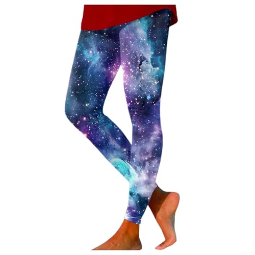Galaxy Leggings Damen Hohe Taille Yogahose Lang Leggins Blickdicht Bauchweg Sporthose Elastisch Workout-Leggings Planeten Kostüm Stretch Kompressionshose mit Aufdruck für Frauen Gym Festival Outfit