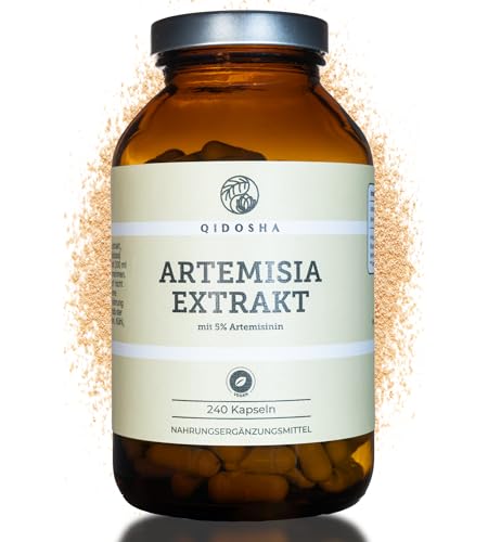 QIDOSHA Artemisia Extrakt mit 5% Artemisinin 240 Kapseln im Apothekerglas 600mg Beifuss Extrakt je Kapsel jede Charge laborgeprüft deutsche Fertigung