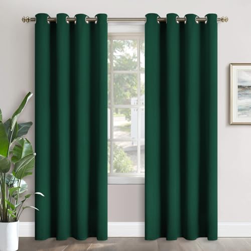 Image of YoungsTex Emerald Green Blackout Curtains 84 Inch Length for Living Room - Thermal Insulated with Grommet Room Darkening Window Treatments for Bedroom Dining, 2 Panels, 52 x 84 Inch
