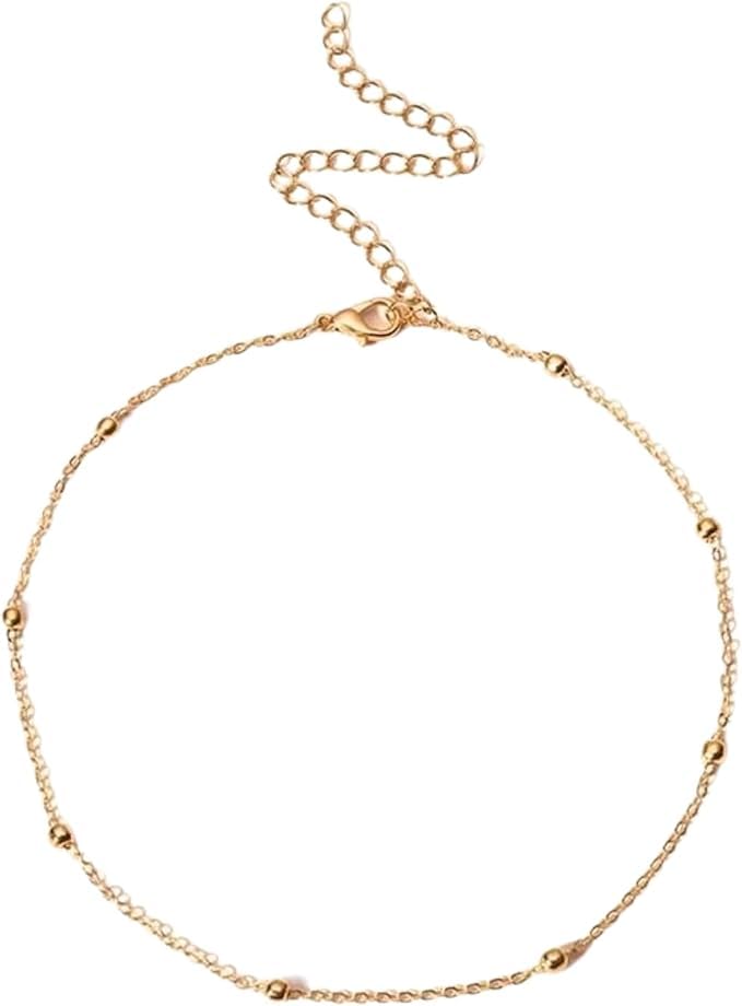 Stainless Steel Gold Anklet – Waterproof Adjustable 1.5mm Beaded Chain Ankle Bracelet for Women (Golden)