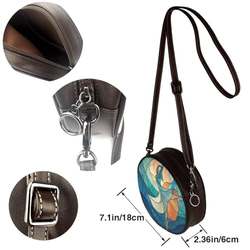 Woshuwo Sac à bandoulière rond en cuir avec figurine de vitrail en position d'étirement pour femme – vue 5