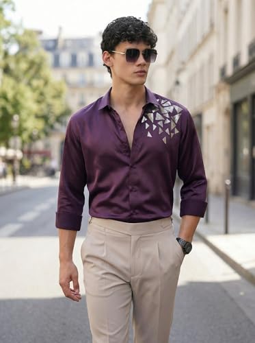 Image of IndoPrimo Men's Stylish Satin Shirt for Party, Formal, Daily and Casual Wear Full Sleeve Shirt for Mens - Trio
