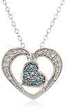 Sterling Silver Blue and White Diamond Double Heart Pendant Necklace (0.07Cttw, G-H Color, I2-I3 Clarity), 18