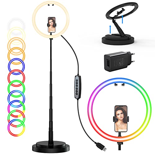 RGB Ring Light avec Trépied Pliable, 12" Selfie Anneau Lumineux, LED Anneau Lumière Réglable avec télécommande Bluetooth,35 Couleurs 9 Niveaux de Luminosité pour Tiktok/Youtube/Live Stream/Maquillage Cover