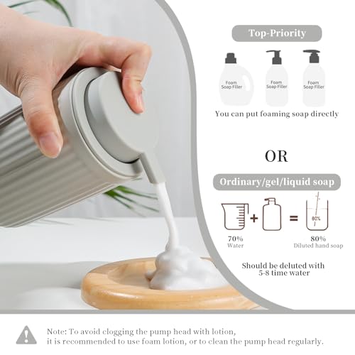 Image of BosilunLife Light Grey Ceramic Bathroom Accessories Set of 4 | Bathroom Decor Sets Accessories Bathroom Foam Soap Dispenser and Toothbrush Holder Set, Soap Dish, Apothecary Jars.(Foam)
