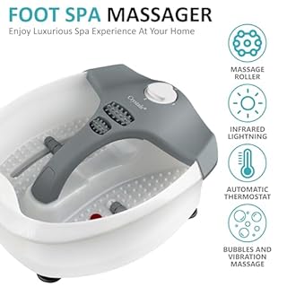 Crystals Foot Spa + Massager Bath with Electric Controller, Bubbles, Soothing Vibration Massage Rollers, Infrared Lights for Tired Feet Therapeutic, 80 Watt (Foot Spa), Grey