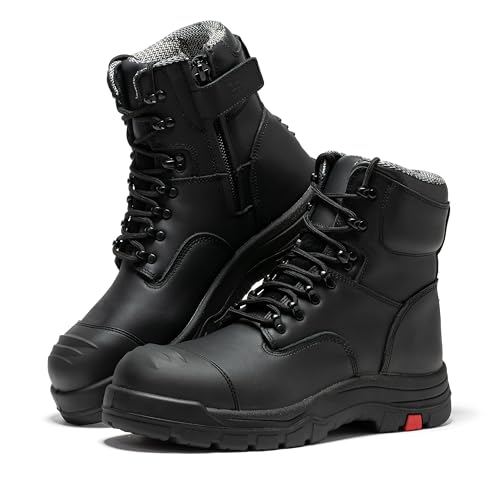 Image of ROCKROOSTER Roslyn Composite Toe Side Zip Work Boots for Men, 7" Black Lightweight Comp Toe Cap Comfortable YKK Zipper Non-slip Rubber，ASTM F2413-18 EH Safety Ankle Support Boots(CP232Z-9)