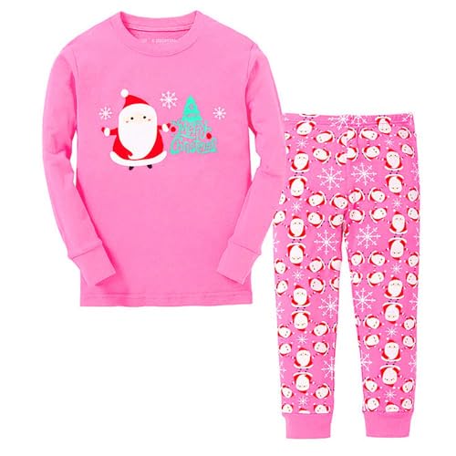 HYCLES Conjunto de pijama de Navidad para niños, pijama de Navidad para niñas, pijama de algodón, 02# Rosa, 11 años