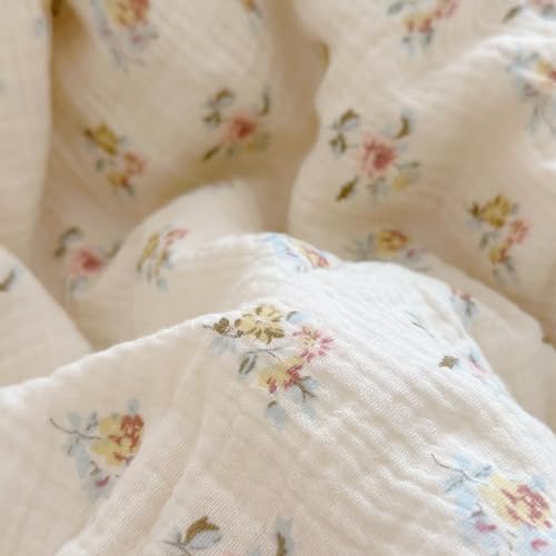 Image of BuLuTu Kids Blanket Cotton Toddler Quilt Muslin Blankets, Reversible Floral Baby Blanket for Girls Boys Crib Comforter Baby Quilt for Toddler Bed, Azalea Pattern, 60x78 Inches
