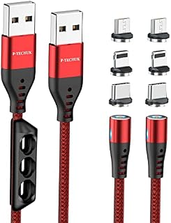 P-TECHUK 360° Magnetic Charging Cable, Phone Magnetic Charging Cable, Nylon Braided Magnetic Cable, Magnetic charger cable. (2 x 1M cable, 6 tips, 1 x tip holder) A2