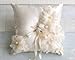 Ivory Wedding Ring Pillow with Pearls and Chiffon Flowers - Elegant Satin Ring Bearer Cushion for Ceremony - Handmade Floral Ring Holder with Lace Applique