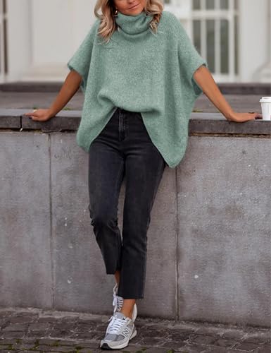 Image of Ynhonra Womens Turtleneck Sweater Oversized Chunky Batwing Sleeve Short Tops | Dolman Pullover