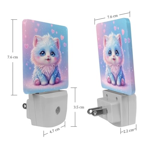 Image of NEWzone Cute Cat Night Light [2 Pack], Plug in Wall Led Night Lights Decor for Boys Girls Room, Dusk to Dawn Sensor Wall Lamp for Stairway /Bedroom /Kitchen /Nursery Room