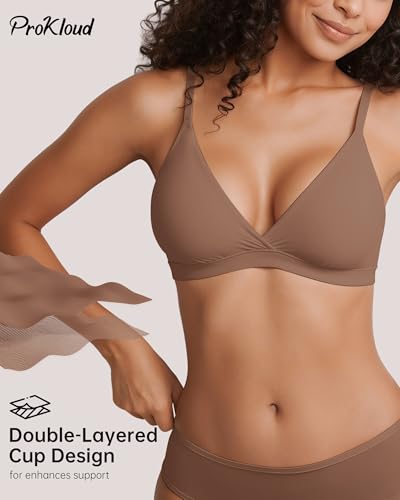 Image of ProKloud WirelessTriangle Bralettes for Women Plunge Unlined Unpadded Bras | No Underwire Comfortable Everyday Tshirt Bra,Hook and Eye Closure
