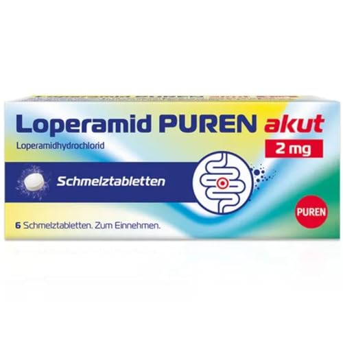 Loperamid PUREN akut 6 Schmelztabletten - schnelle Hilfe bei akutem Durchfall, schnelle Wirkung, gut verträglich, praktisches Format, einfache Anwendung