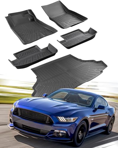 CARxion for Ford Mustang Floor Mats & Cargo Liner (2015-2024 2025 2026 All Weather 5PCS Full Set Not for Mach-E)