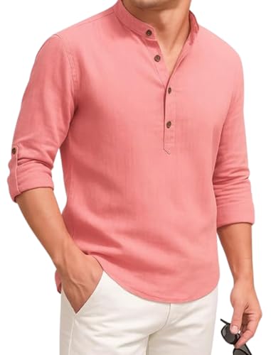 Image of DEEMOON Men's Cotton Blend Solid Regular Fit Full Sleeve Short Kurta | Men's Trendy Short Kurta