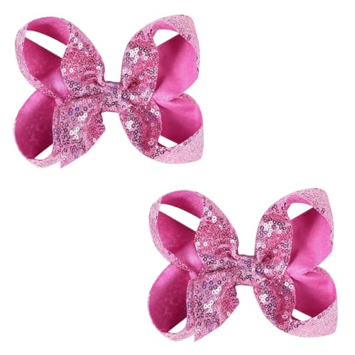 AMYDECOR 6 Inch Purple Sparkly Glitter Sequin Hair Bows for Girls Toddlers Kids Children Teenage (2PCS)