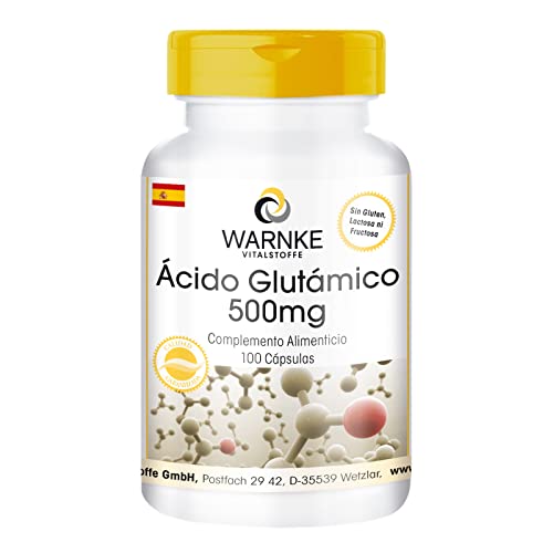 Ácido glutámico 500mg – Sustancia pura sin aditivos – 100 cápsulas | Warnke Vitalstoffe - Calidad de farmacia alemana