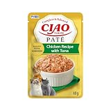 INABA Ciao Entrée Paté, Comida Húmeda para Gatos, Comida Completa y Equilibrada con Pollo y Atún, Paté Suave y Bajo en Calorías Elaborado con Ingredientes Naturales, para Gatos Adultos, 1 x 40 g