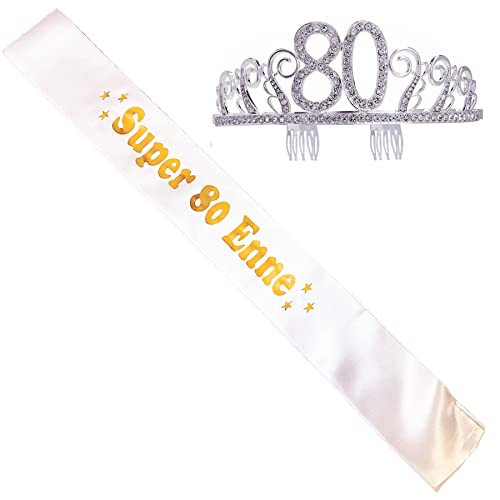 jenich 80 Compleanno Fascia 80 Anni di Compleanno Donna Tiara Birthday Corona per Compleanno 80 Coroncina di Compleanno Decorazioni Accessori per Compleanno Donna