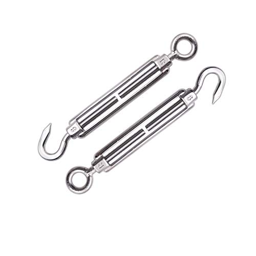 Hoomuda M6 Super Heavy Duty Stainless Steel 316 Turnbuckle, 2 Pieces (2PCS-M6 Hook to Eye Turnbuckles)