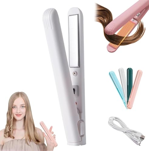 Mini b mit doppeltem Verwendungszweck, kleine Locken, Mini-Lockenstab und Glätteisen, Lockenstab, tragbar, für kurze Haare und alle Arten von Haaren (weiß)